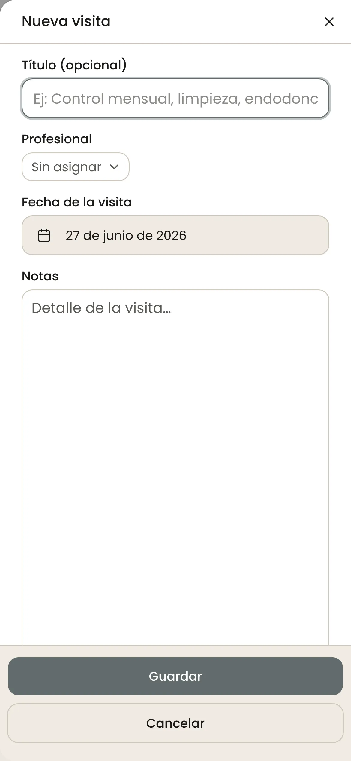 Registrando una visita en el celular